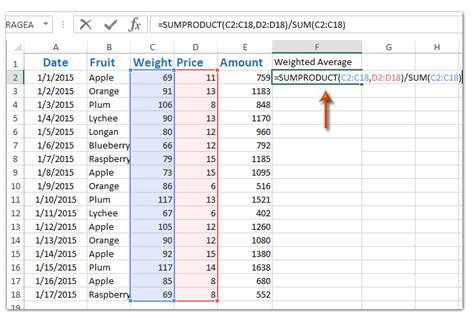 formula in excel to calculate weighted average