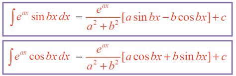 formula of integration of e ax cos bx