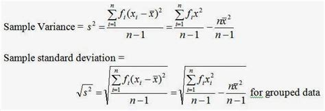 formula of variance and standard deviation for grouped data