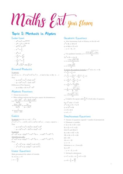 Formula Sheet Extension 1