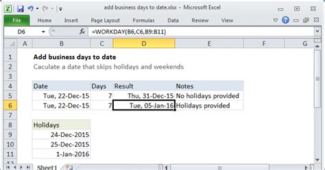 formula to add business days in excel