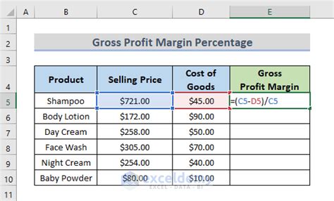 formula to calculate gp percentage in excel