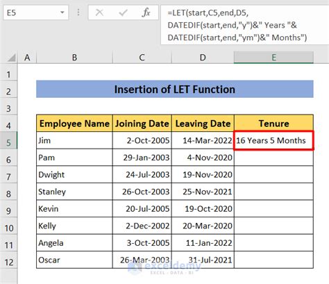 formula to calculate tenure in months in excel