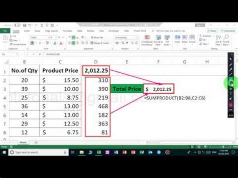 formula to calculate total price in excel