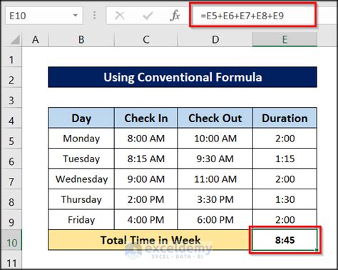 formula to calculate total time in excel