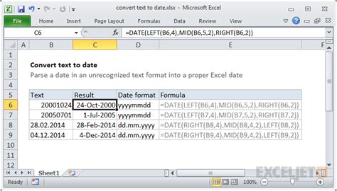 formula to convert text date to date format