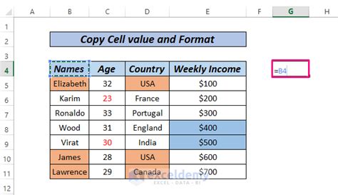 formula to copy cell value and format