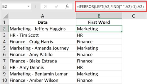 formula to find first word in excel