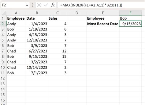 formula to find the most recent date in excel