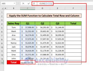 formula to find total in excel sheet