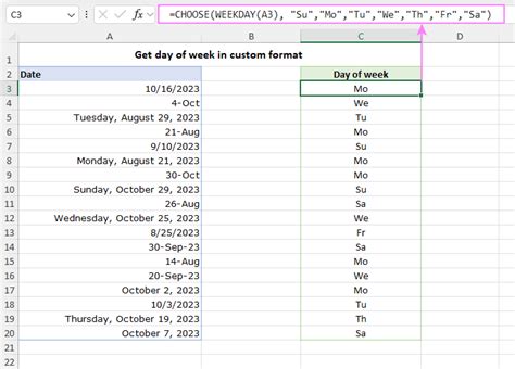 formula to pull day of week from date in excel