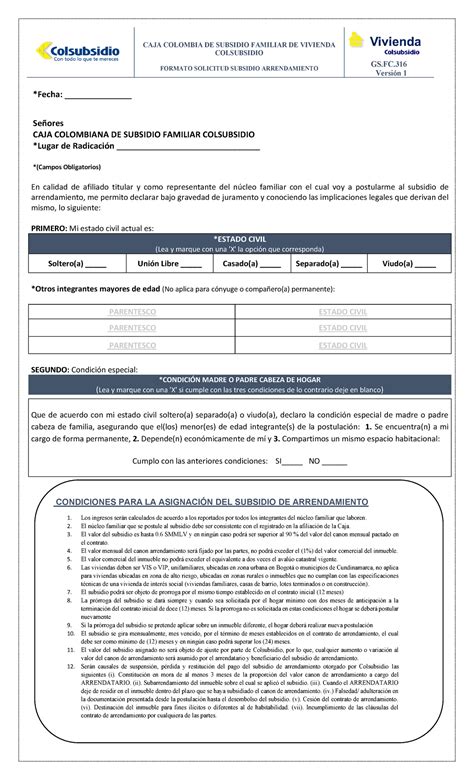 formulario de arrendamiento colsubsidio