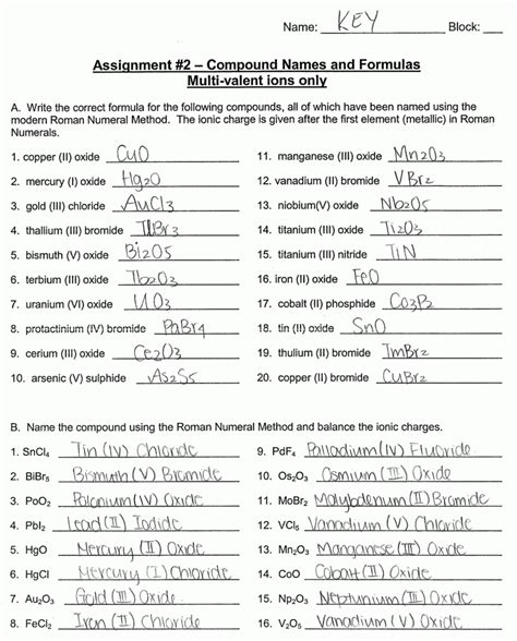 formulas for ionic compounds answer key