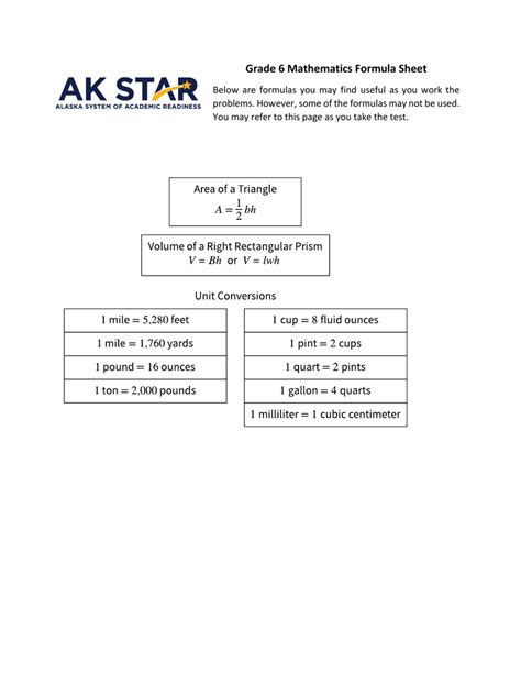 Formulas Math Six Grade Worksheets