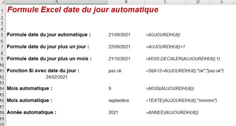 Excel Formule Date Du Jour liplate