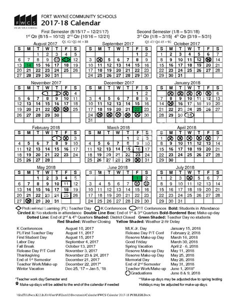 Fort Wayne Community Schools Calendar