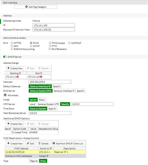 fortigate set dhcp reservation