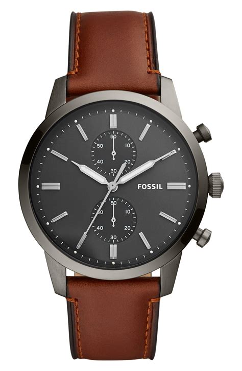 fossil chronograph leather watch