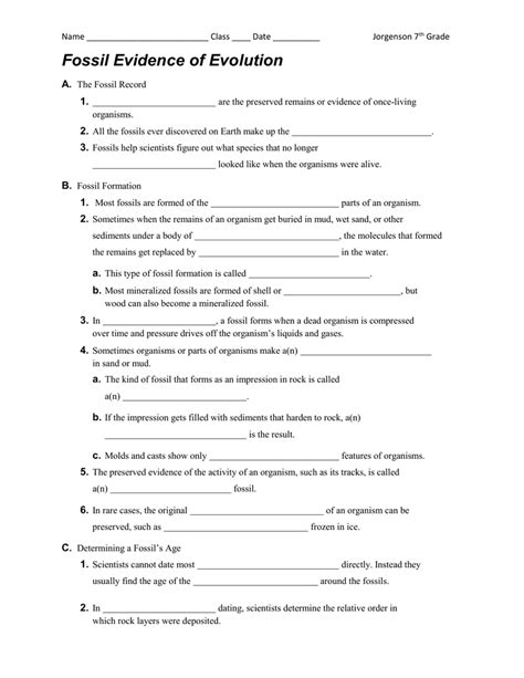 Fossil Evidence Of Evolution Answer Key Lesson 4