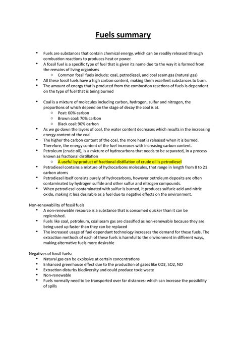 Fossil Fuels Summary