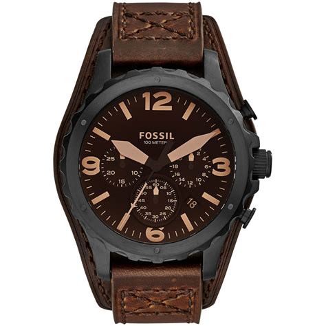 fossil nate chronograph brown leather watch