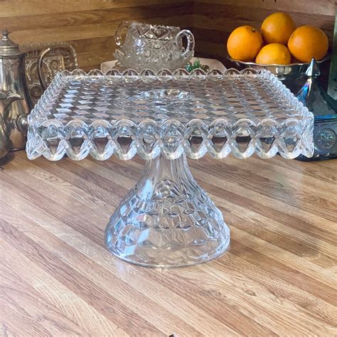 fostoria american cake stand with rum well