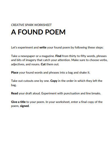 Found Poem Printable Sheet