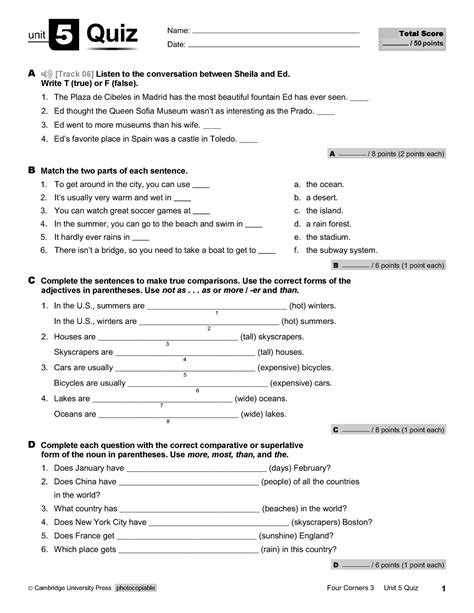 four corners 3 unit 5 quiz