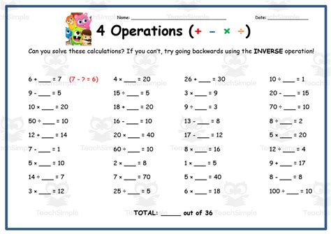 Four Math Operations Worksheets