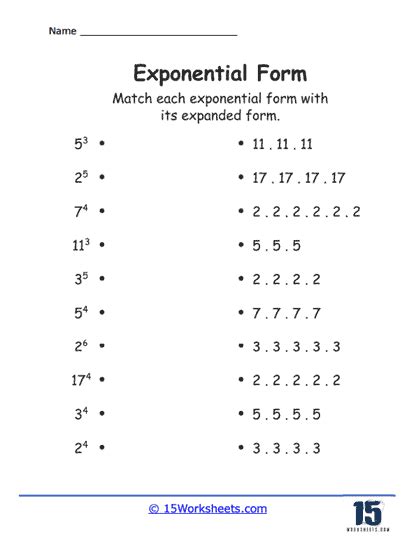 Fourth Grade Math Worksheets Exponential Expansion
