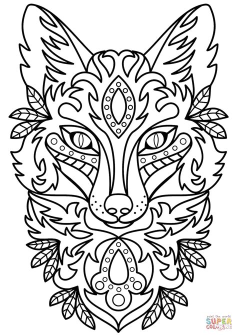 fox head coloring page printable template