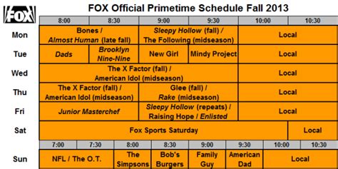 fox tv schedule monday night