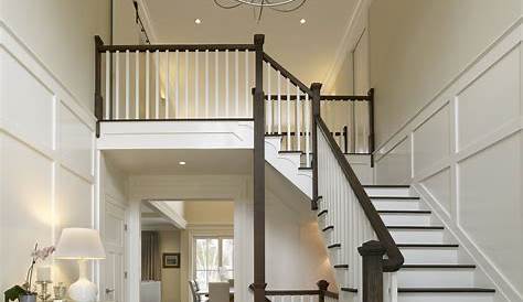 Foyer Ideas With Stairs Neutral Modern Farmhouse Wainscoting, Stained