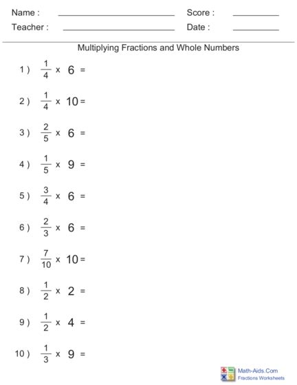 Fraction X Whole Number Worksheet