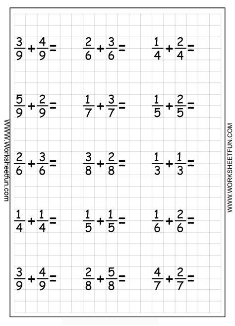 Fraction Addition Worksheet Printable