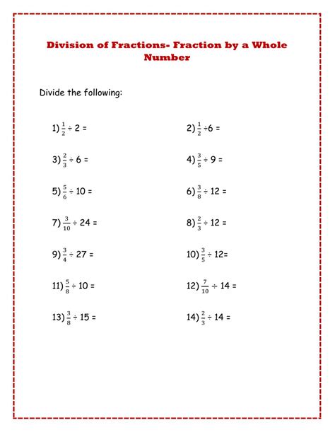 fraction divided by fraction worksheet printable template