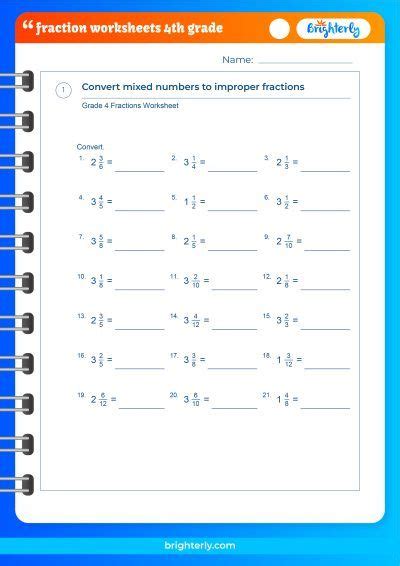Fraction Math For 4Th Grade Worksheet