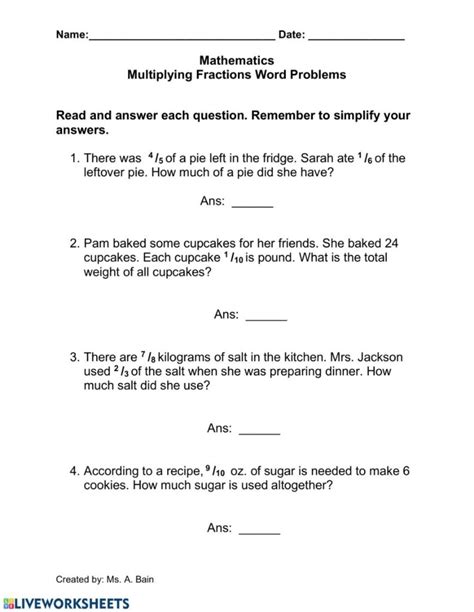 fraction multiplication word problem printable template