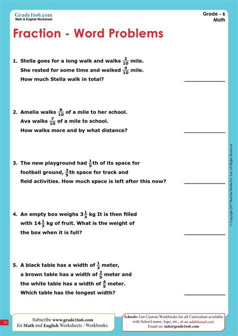 fraction times fraction word problems printable template