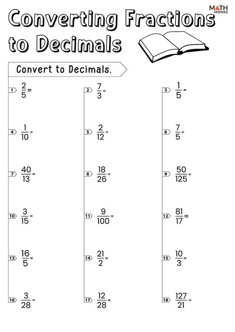 Converting Decimals to Fractions Worksheet
