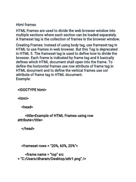 Frames In Html Example Code Pdf