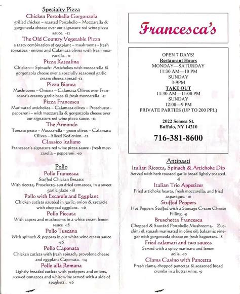 francesca's restaurant menu prices