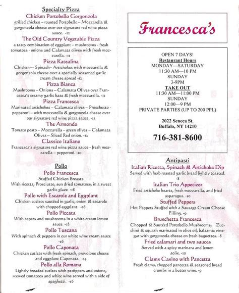 francesca's restaurant take out menu