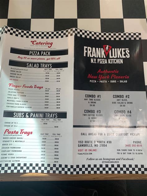 FRANK & LUKE’S N.Y. Pizza Kitchen Posts Gambrills, Maryland Menu