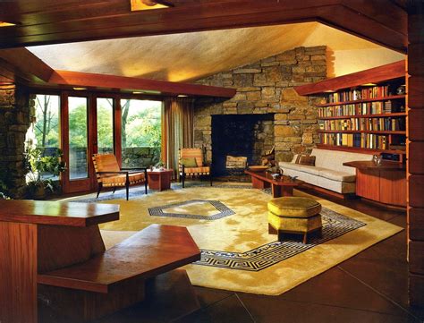 Interior of house designed by Frank Lloyd Wright in 1951 near