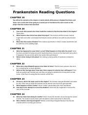 Frankenstein Reading Questions Quizlet