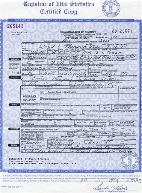 Birth Certificate Frankfort Kentucky Master of Documents