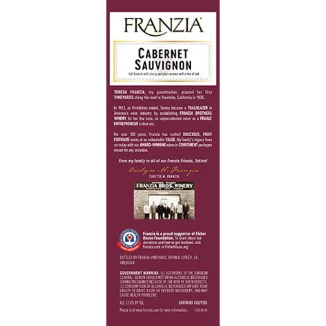 franzia cabernet sauvignon nutrition facts