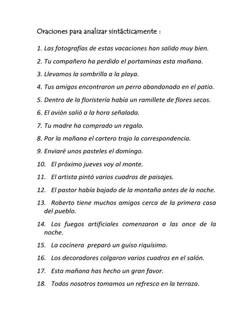 Frases para analizar sintacticamente 4Âº ESO