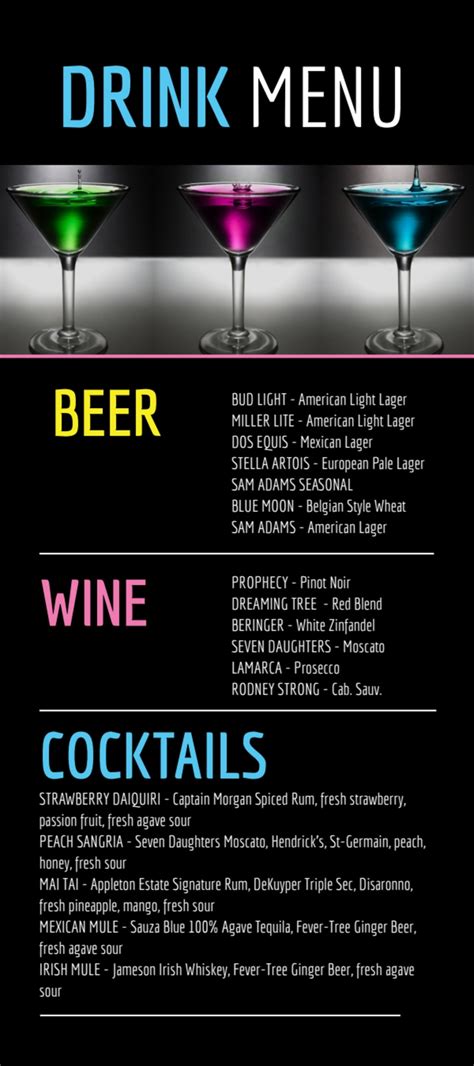 fredina's nightclub drinks menu